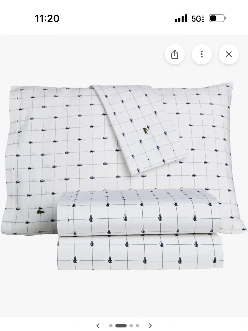 Lacoste White King Sheet Set with Green Croc Accent